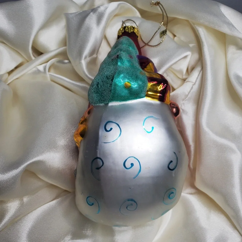 Vintage Hand Blown Mercury Glass Santa‎ Sleigh Christmas Ornament Hand Painted